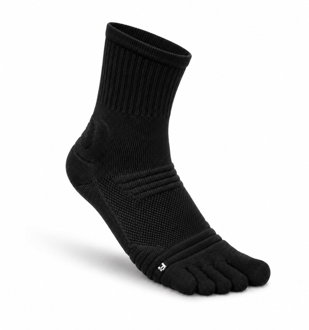 1st ERA Black Katt Performance Toe Sock with five-toe separation and crew design, front side view