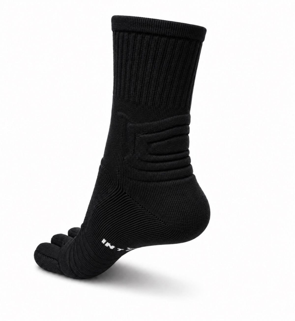 1st ERA Black Katt Performance Toe Sock with five-toe separation and crew design, rear side view