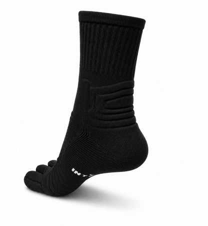 1st ERA Black Katt Performance Toe Sock with five-toe separation and crew design, rear side view